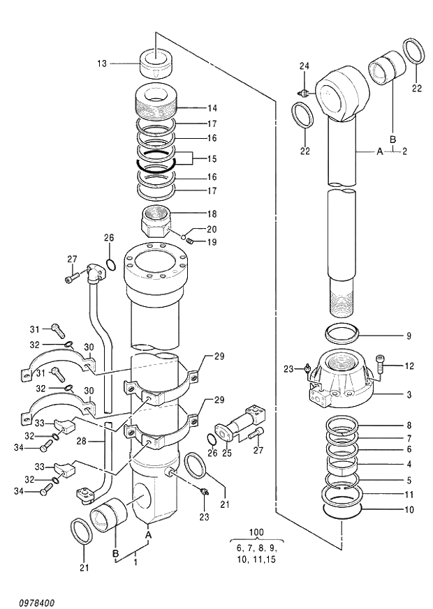 Схема запчастей Hitachi ZX870R-3 - 064 CYL. BUCKET (020001-). 05 CYLINDER