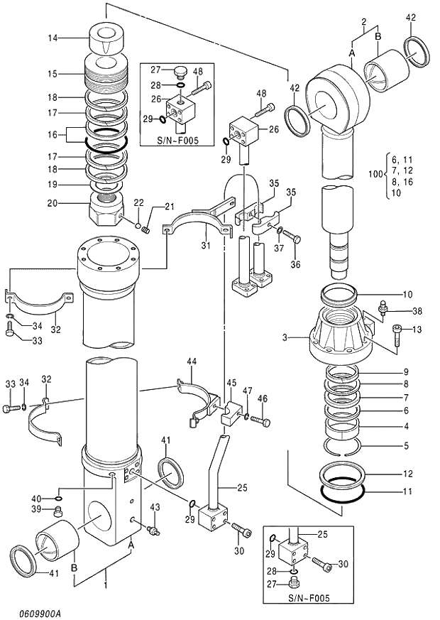 Схема запчастей Hitachi ZX870R-3 - 071 CYL. BUCKET (L)(LOADER) (020001-). 05 CYLINDER