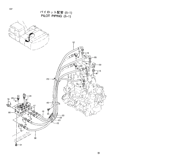 Схема запчастей Hitachi EX220-5 - 107 PILOT PIPINGS (5-1) 01 UPPERSTRUCTURE