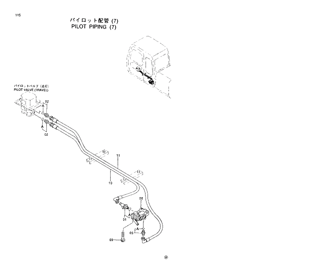Схема запчастей Hitachi EX230H-5 - 115 PILOT PIPINGS (7) 01 UPPERSTRUCTURE