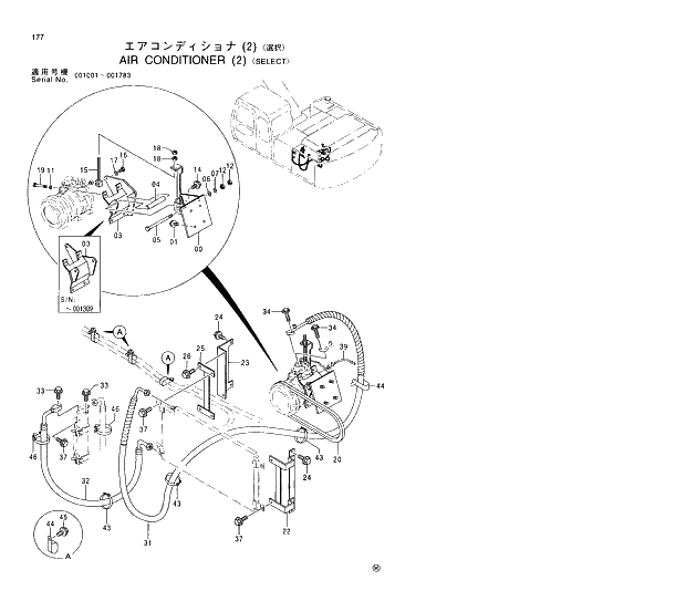 Схема запчастей Hitachi EX220-5 - 177 AIR CONDITIONER (2) SELECT 01 UPPERSTRUCTURE