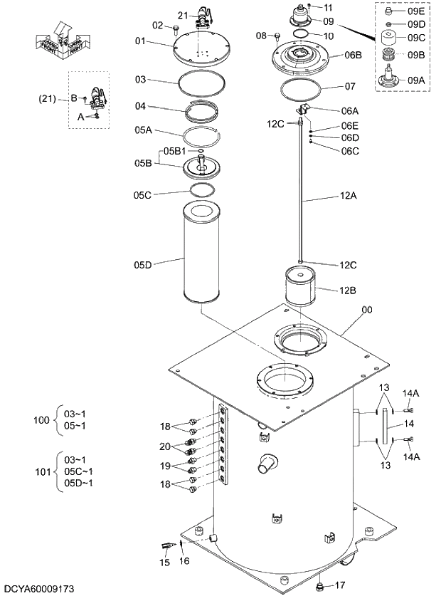 Схема запчастей Hitachi ZX280-5G - 008 OIL TANK (WITH INDICATOR) 03 HYDRAULIC SYSTEM