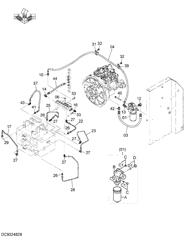 Схема запчастей Hitachi ZX200LC-5G - 002 PILOT PIPING (1) 06 HYDRAULIC PIPING (PILOT)