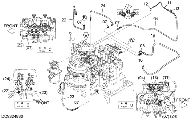Схема запчастей Hitachi ZX210LCK-5G - 004 PILOT PIPING (3) 06 HYDRAULIC PIPING (PILOT)