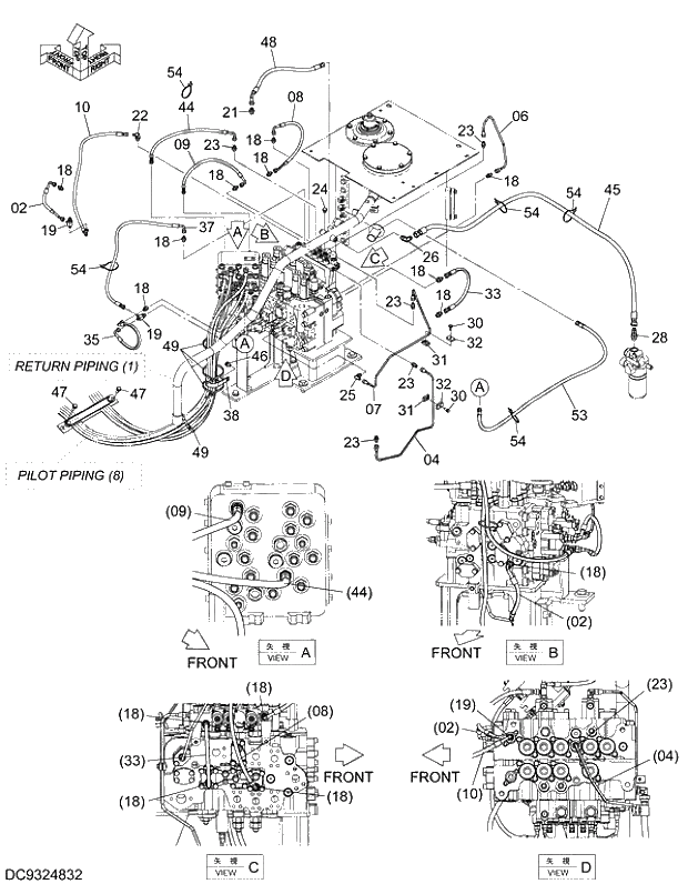 Схема запчастей Hitachi ZX210LCK-5G - 011 PILOT PIPING (9) 06 HYDRAULIC PIPING (PILOT)