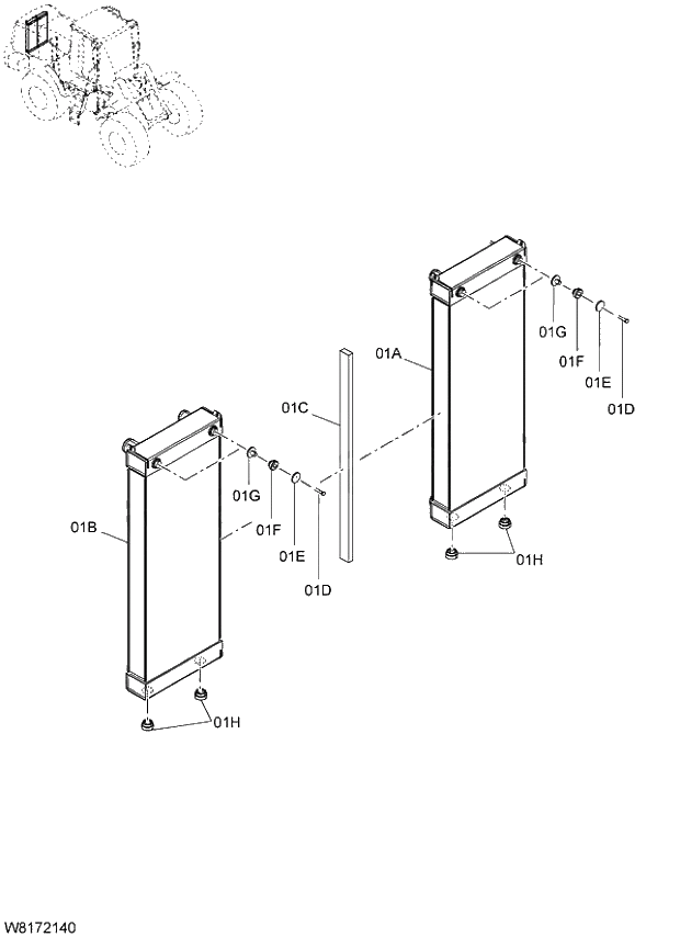 Схема запчастей Hitachi ZW310 - 004 RADIATOR(RAD). 01 ENGINE