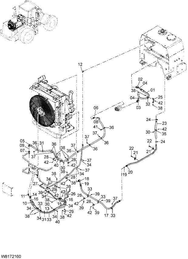 Схема запчастей Hitachi ZW310A - 006 COOLING DEVICE PIPING(1). 01 ENGINE