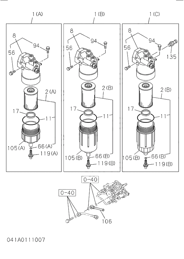 Схема запчастей Hitachi ZW220 - 041_FUEL FILTER AND BRACKET. 041_FUEL FILTER AND BRACKET.