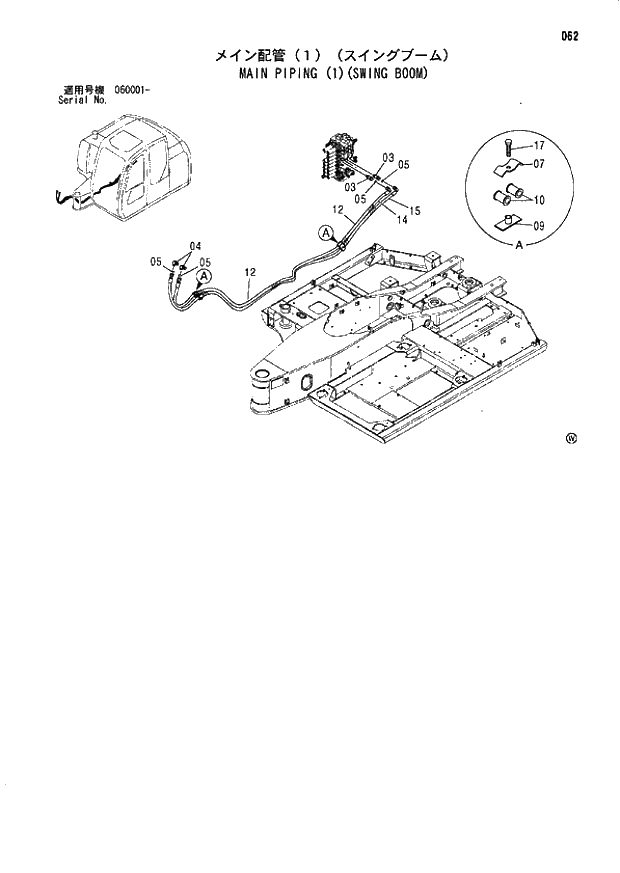 Схема запчастей Hitachi ZX70 - 062 MAIN PIPING (1)(SWING BOOM) 01 UPPERSTRUCTURE