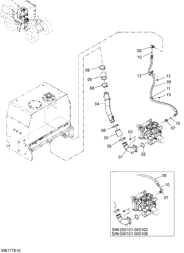 Схема запчастей Hitachi ZW310 - 004 MAIN PIPING(1). 06 HYDRAULIC SYSTEM