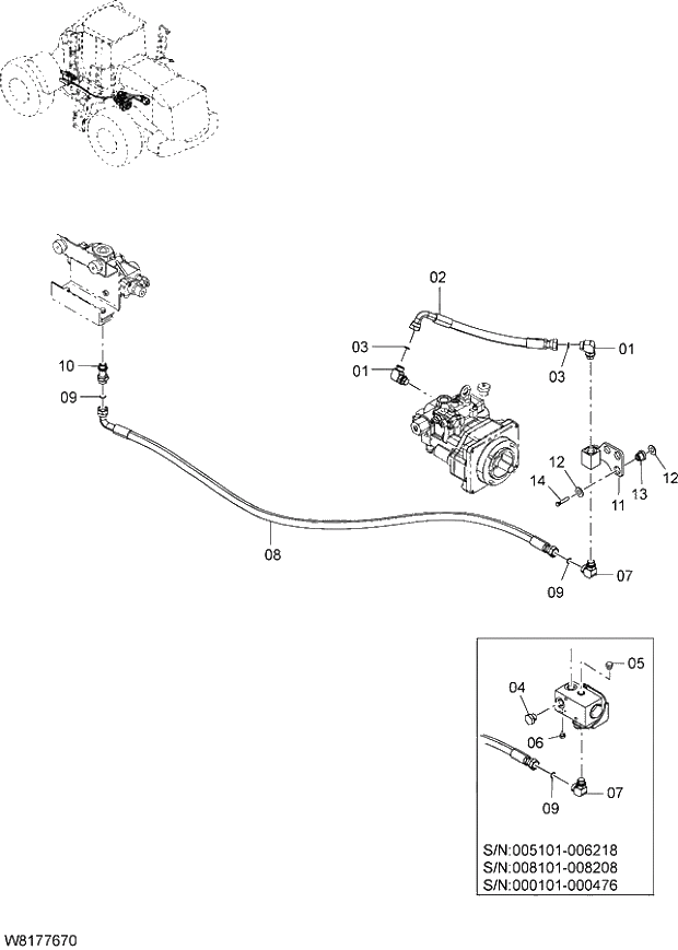 Схема запчастей Hitachi ZW310A - 042 STEERING PIPING(1). 06 HYDRAULIC SYSTEM