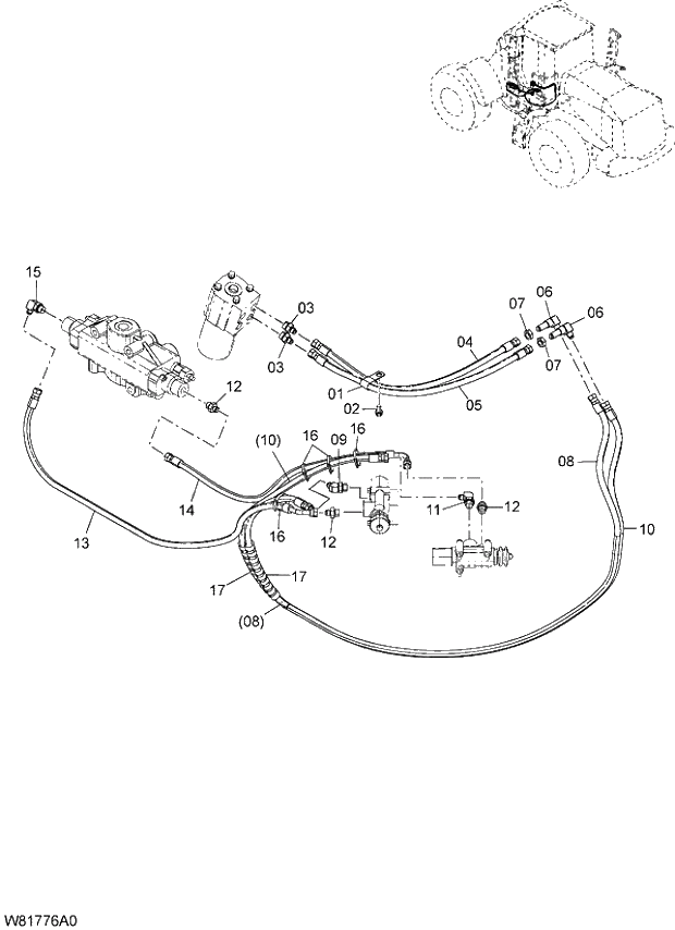 Схема запчастей Hitachi ZW310A - 045 STEERING PIPING(4). 06 HYDRAULIC SYSTEM