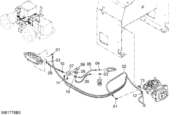 Схема запчастей Hitachi ZW310 - 046 STEERING PIPING(5). 06 HYDRAULIC SYSTEM