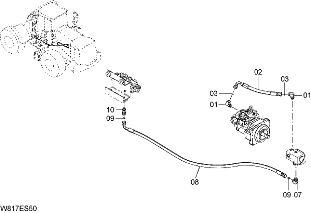 Схема запчастей Hitachi ZW310A - 049 STEERING PIPING(1)(ES). 06 HYDRAULIC SYSTEM