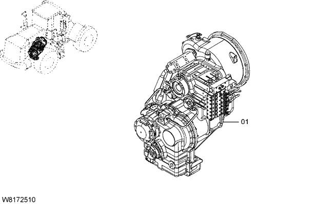 Схема запчастей Hitachi ZW310 - 001 TRANSMISSION(TRANSMISSION, TORQUE CONVERTER). 02 POWER TRAIN
