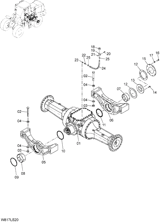 Схема запчастей Hitachi ZW310 - 008 REAR AXLE(LSD). 02 POWER TRAIN