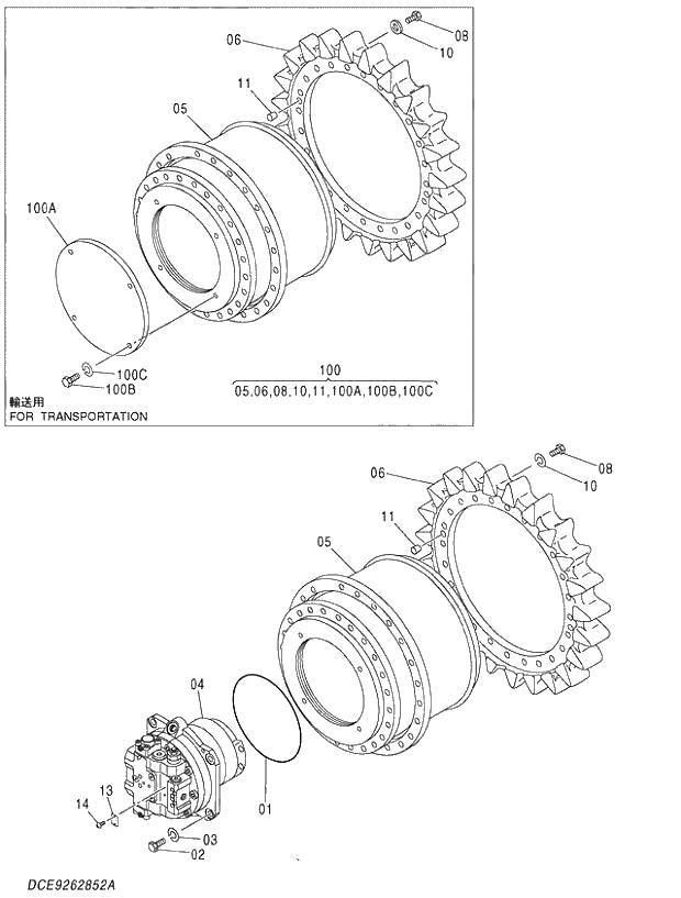 Схема запчастей Hitachi ZX470R-3 - 017 TRAVEL DEVICE 500LC,520LCH,520LCR (020001-D06_05). 02 MOTOR