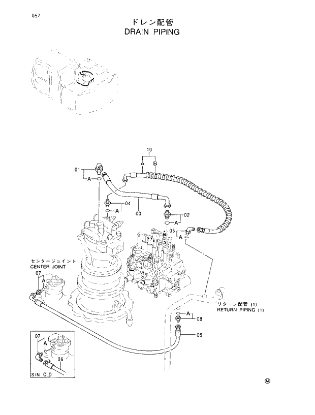 Схема запчастей Hitachi EX110M-5 - 057 DRAIN PIPINGS UPPERSTRUCTURE