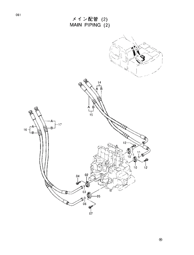 Схема запчастей Hitachi EX110M-5 - 061 MAIN PIPINGS (2) UPPERSTRUCTURE