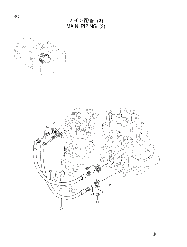 Схема запчастей Hitachi EX110M-5 - 063 MAIN PIPINGS (3) UPPERSTRUCTURE