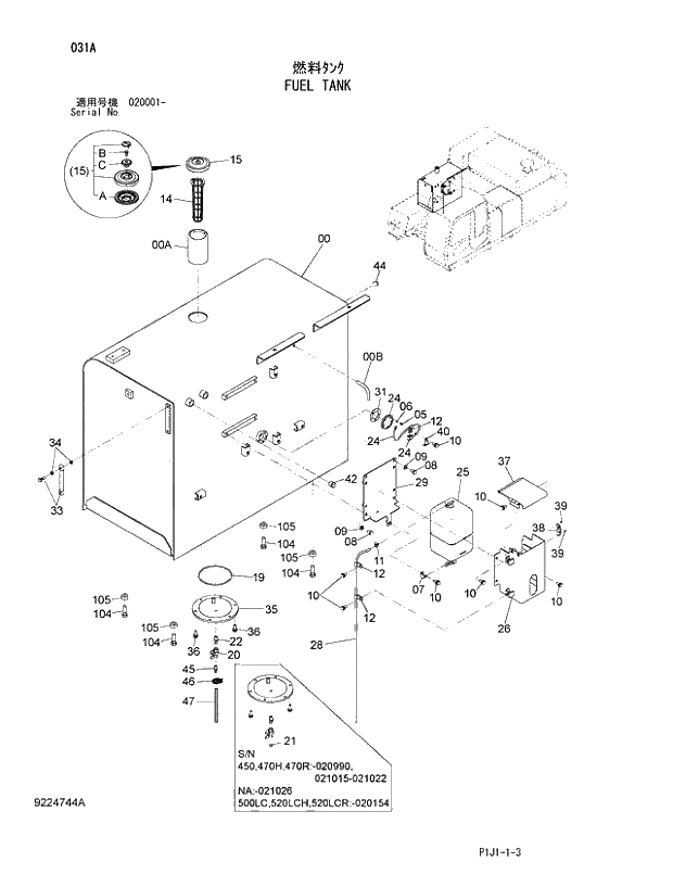 Схема запчастей Hitachi ZX470R-3 - 031_FUEL TANK (020001 -). 01 UPPERSTRUCTURE