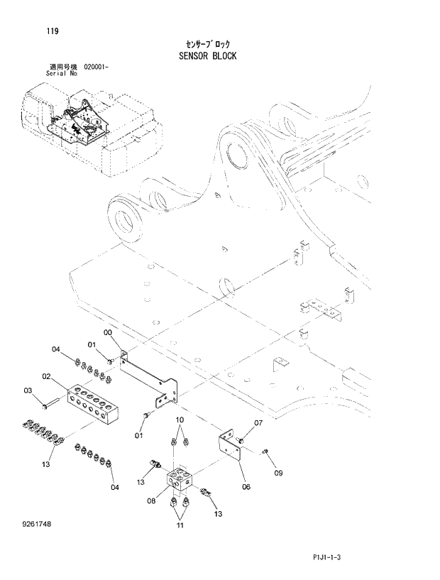Схема запчастей Hitachi ZX470R-3 - 119_SENSOR BLOCK (020001 -). 01 UPPERSTRUCTURE