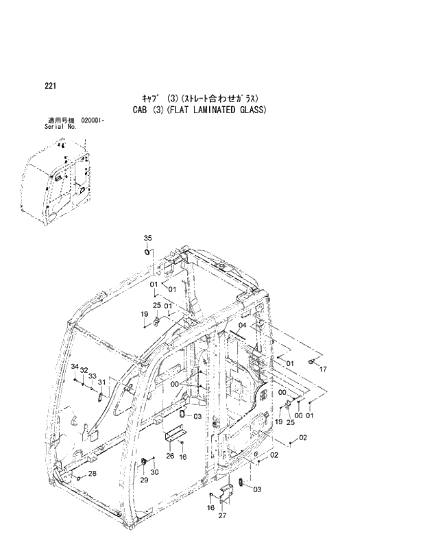 Схема запчастей Hitachi ZX470R-3 - 221_CAB (3)(FLAT LAMINATED GLASS) (020001 -). 01 UPPERSTRUCTURE