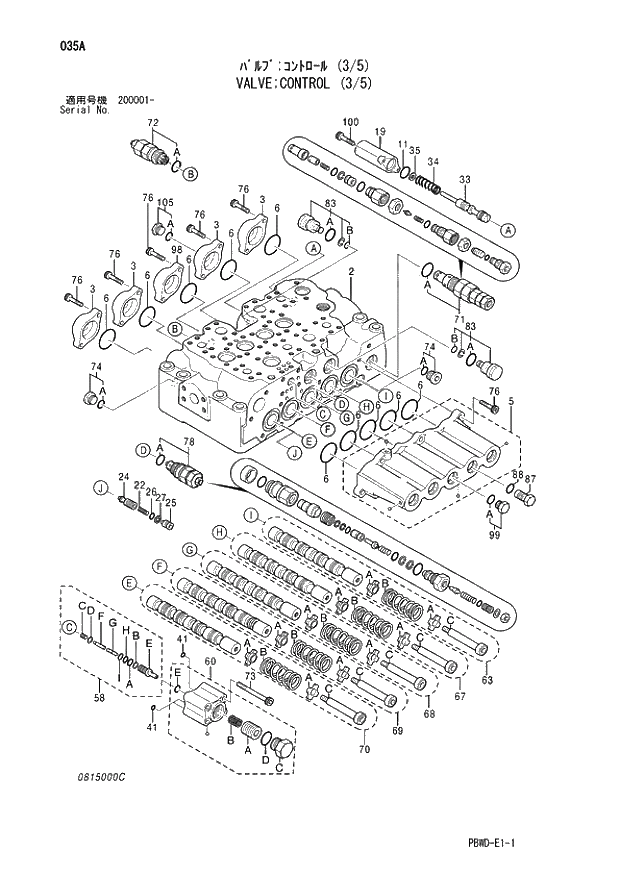 Схема запчастей Hitachi ZX210K-3G - 035 VALVE;CONTROL (3-5) 03 VALVE