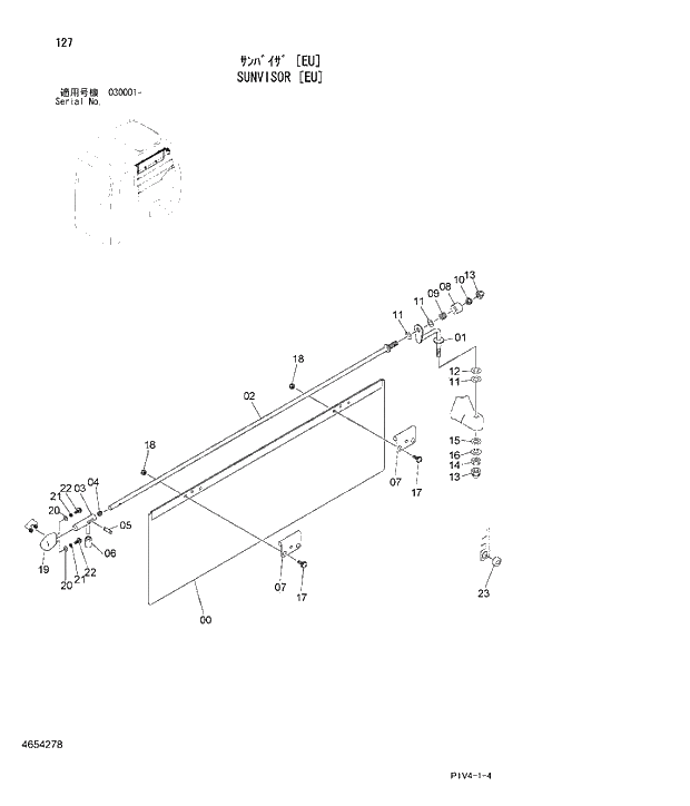 Схема запчастей Hitachi ZX270-3 - 127 SUNVISOR (EU). 01 UPPERSTRUCTURE