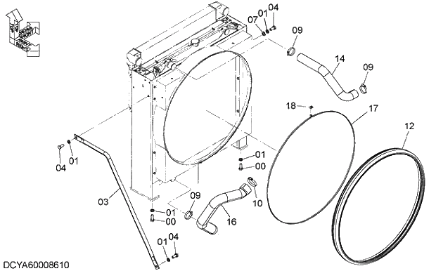 Схема запчастей Hitachi ZX350LCK-3G - 014 RADIATOR SUPPORT. 01 UPPERSTRUCTURE