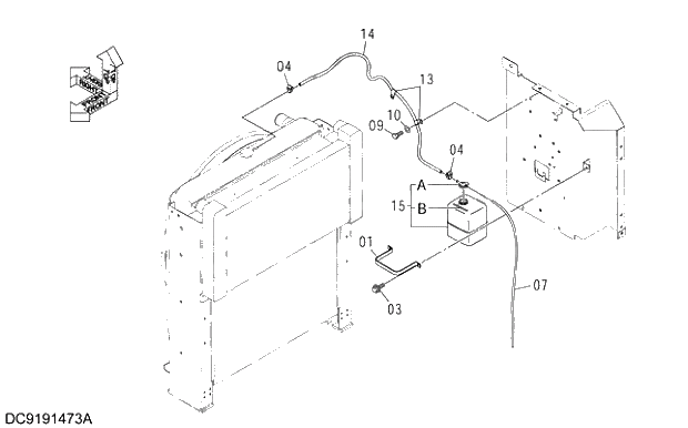 Схема запчастей Hitachi ZX350LCK-3G - 017 RESERVE TANK. 01 UPPERSTRUCTURE