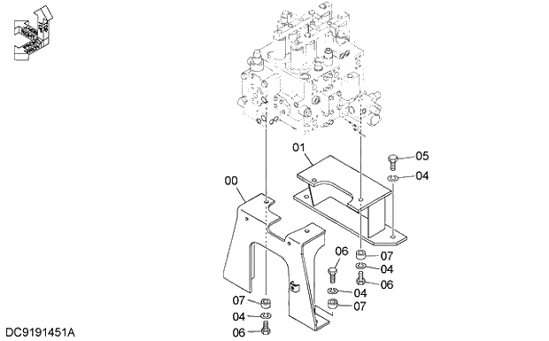 Схема запчастей Hitachi ZX350LCK-3G - 053 CONTROL VALVE SUPPORT. 01 UPPERSTRUCTURE
