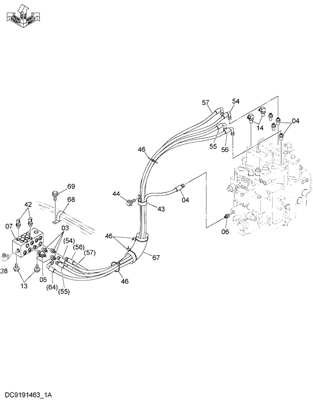 Схема запчастей Hitachi ZX350LCK-3G - 061 PILOT PIPING (5-1). 01 UPPERSTRUCTURE