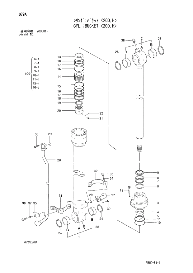 Схема запчастей Hitachi ZX210LCK-3G - 079 CYL.; BUCKET (200,H) 05 CYLINDER