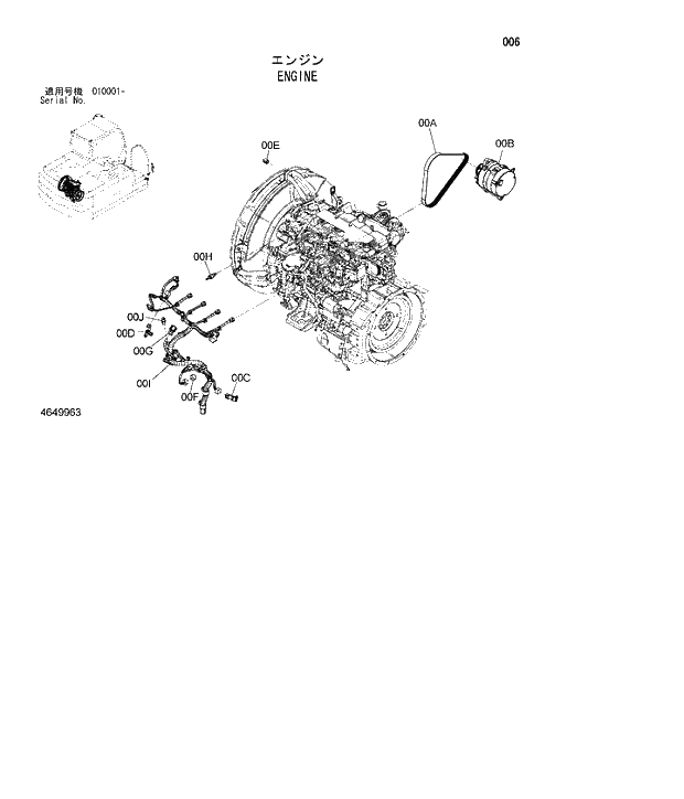 Схема запчастей Hitachi ZX180W-3 - 006 ENGINE. 01 UPPERSTRUCTURE