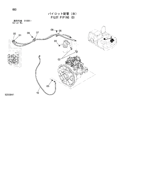 Схема запчастей Hitachi ZX180W-3 - 063 PILOT PIPING (B). 01 UPPERSTRUCTURE