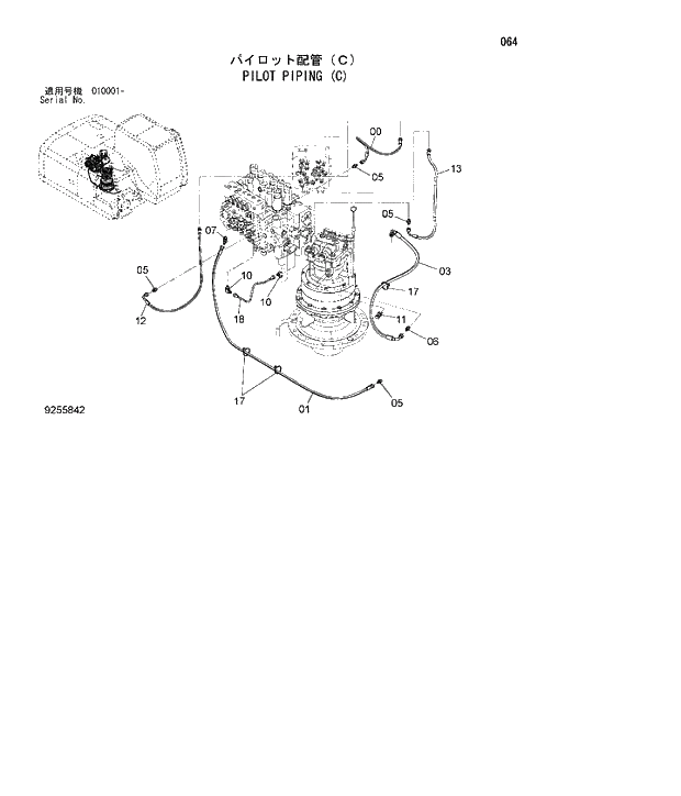 Схема запчастей Hitachi ZX180W-3 - 064 PILOT PIPING (C). 01 UPPERSTRUCTURE