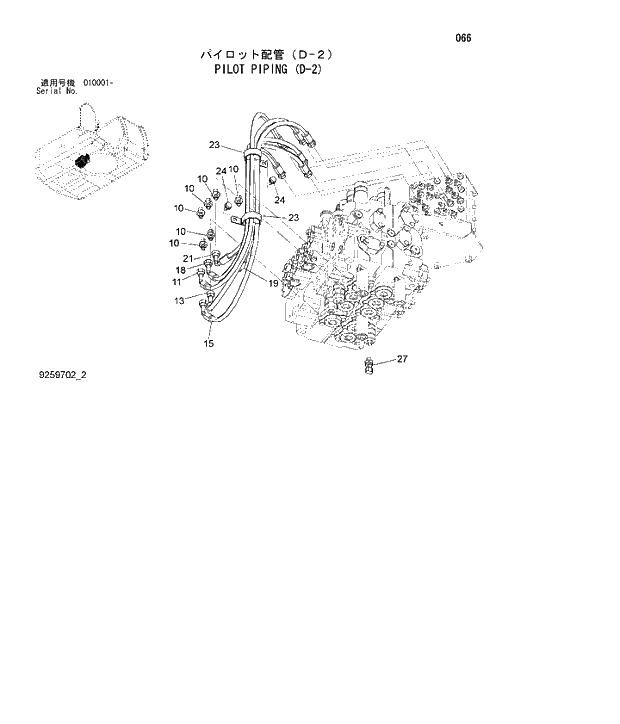 Схема запчастей Hitachi ZX180W-3 - 066 PILOT PIPING (D-2). 01 UPPERSTRUCTURE