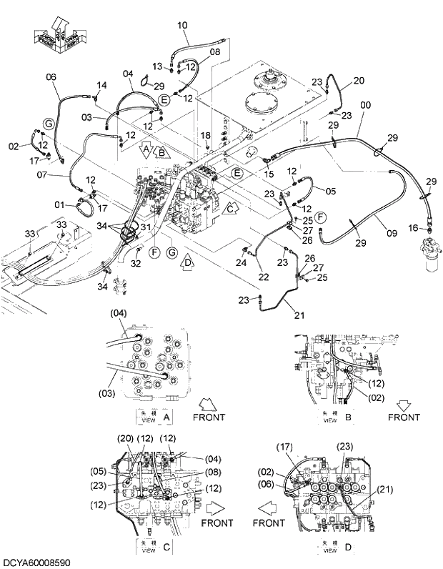 Схема запчастей Hitachi ZX250K-5G - 011 PILOT PIPING (9) 06 HYDRAULIC PIPING (PILOT)