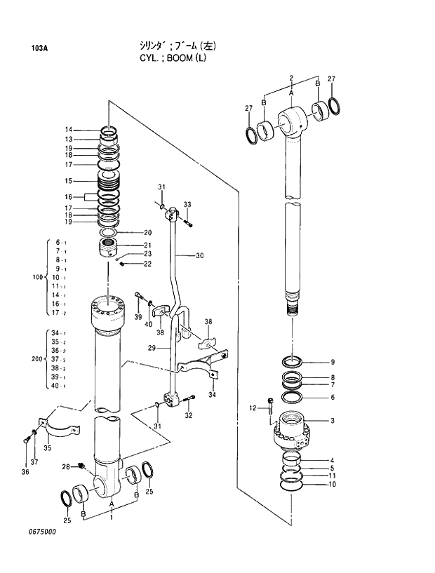 Схема запчастей Hitachi EX100M-5 - 103 BOOM CYLINDER (L) CYLINDER