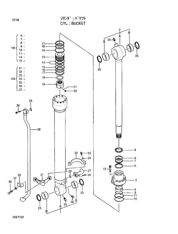 Схема запчастей Hitachi EX100M-5 - 111 BUCKET CYLINDER CYLINDER