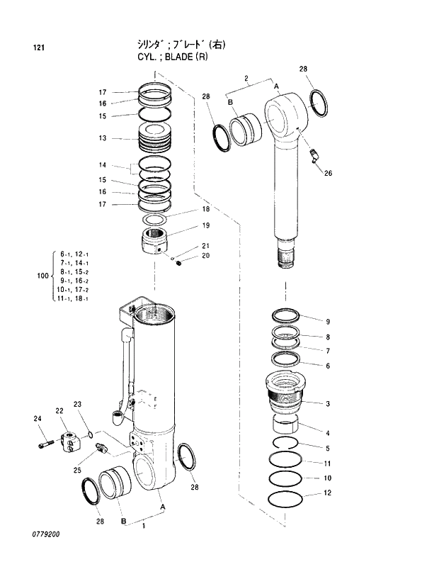 Схема запчастей Hitachi EX100-5 - 121 BLADE CYLINDER (R) CYLINDER