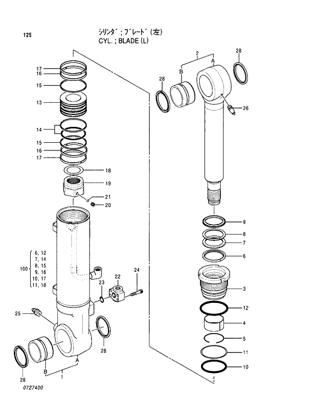 Схема запчастей Hitachi EX100M-5 - 125 BLADE CYLINDER (L) CYLINDER