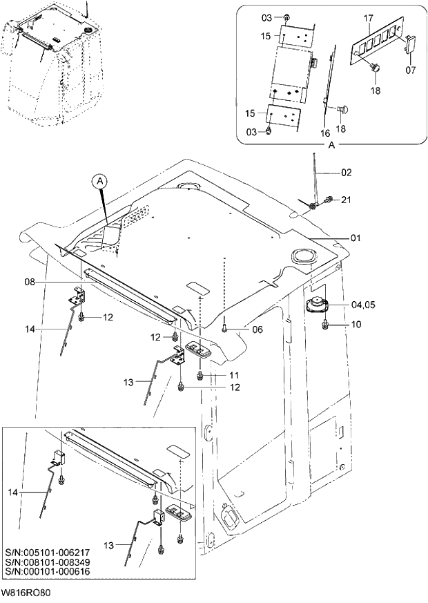 Схема запчастей Hitachi ZW220 - 080_CAB(5)(WITH GPS) (000101-004999, 005101-). 04 CAB