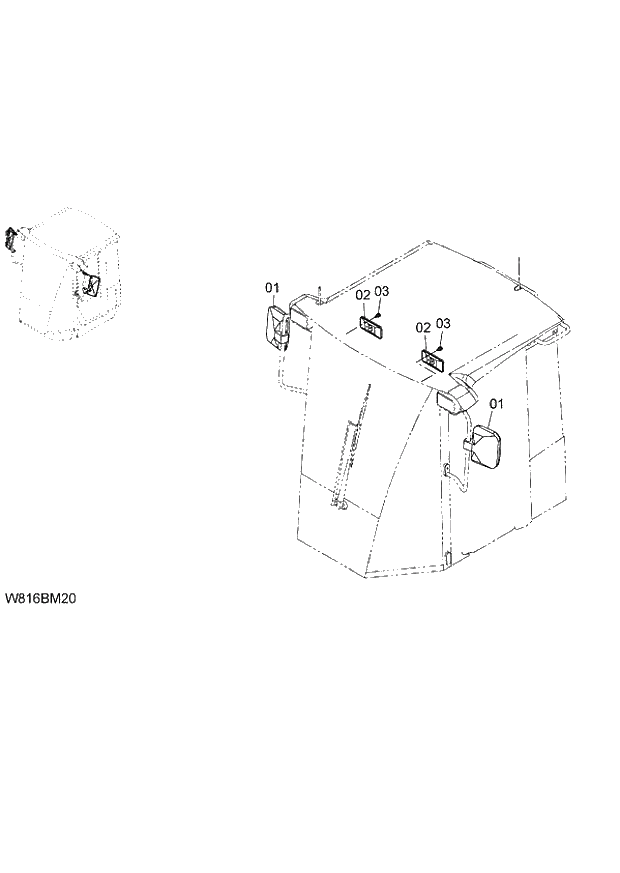 Схема запчастей Hitachi ZW220 - 090_REAR VIEW MIRROR 6CG,H3G,HCG,HEG,HXG (BM002) (000101-004999, 005101-). 04 CAB