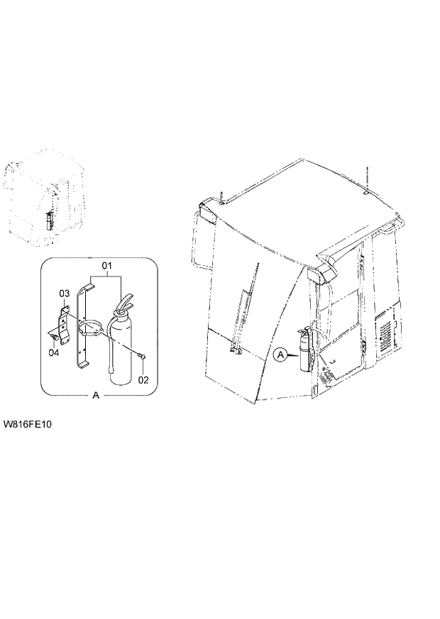 Схема запчастей Hitachi ZW220 - 092_FIRE EXTINGUISHER(FE) (000101-004999, 005101-). 04 CAB
