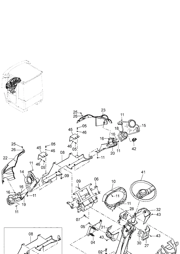 Схема запчастей Hitachi ZW220 - 093_STEERING COLUMN H3G,HCG,HEG,HSG,HXG (000101-000637, 005101-006245, 008101-008406, 010101-010126). 04 CAB