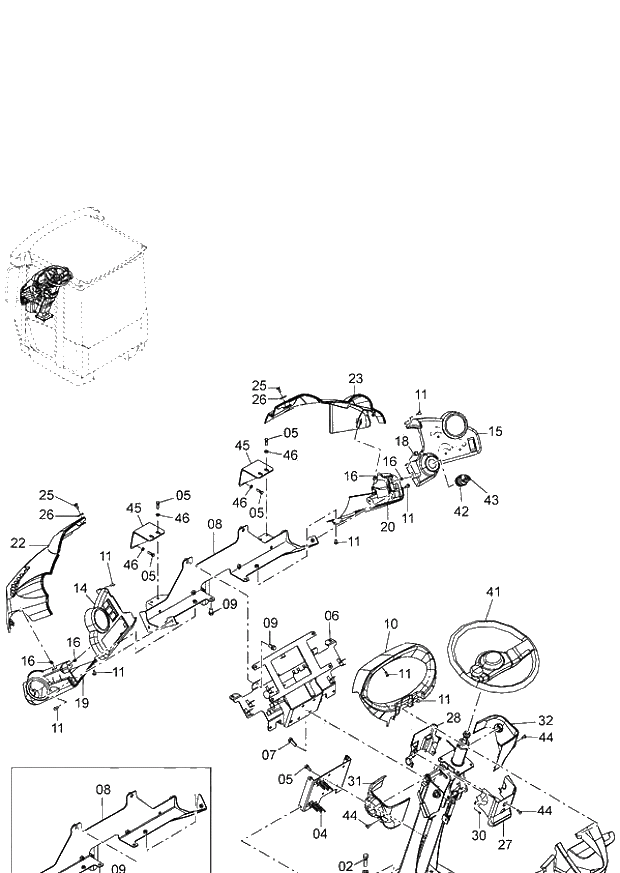 Схема запчастей Hitachi ZW220 - 095_STEERING COLUMN 6CG (005101-006245). 04 CAB