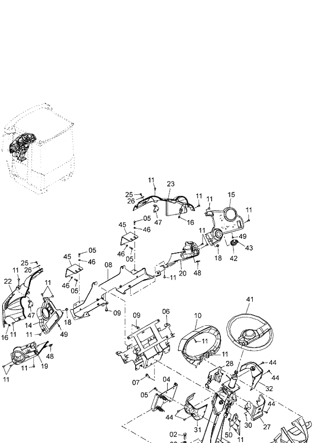 Схема запчастей Hitachi ZW220 - 096_STEERING COLUMN 6CG (006246-007999). 04 CAB