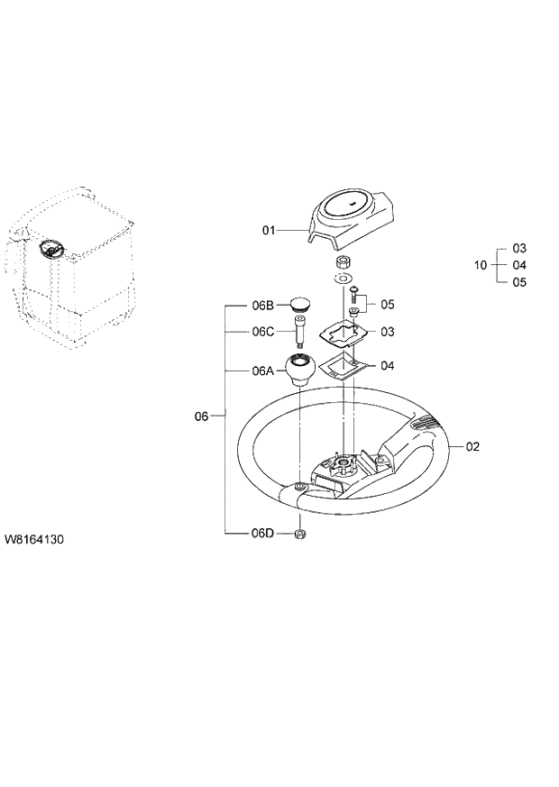 Схема запчастей Hitachi ZW220 - 098_STEERING WHEEL(DL009,DL010) (000101-004999, 005101-). 04 CAB